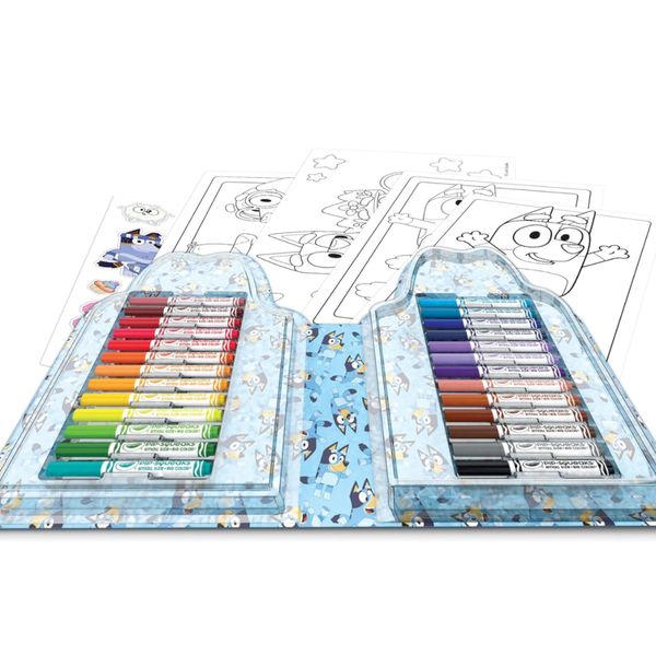 Crayola - valigetta colori & adesivi bluey, set con pennarelli, pagine da colorare, adesivi, 45 pezzi, regalo creativo per bambini, da 5 anni, 04-0784 - CRAYOLA
