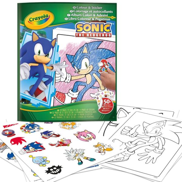 Crayola, album da colorare con sticker sonic, 32 pagine e 4 fogli di adesivi inclusi, 04-0898 - CRAYOLA