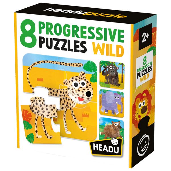 8 progressive puzzles wild – grandi pezzi per i più piccoli -  24m+ - headu - HEADU