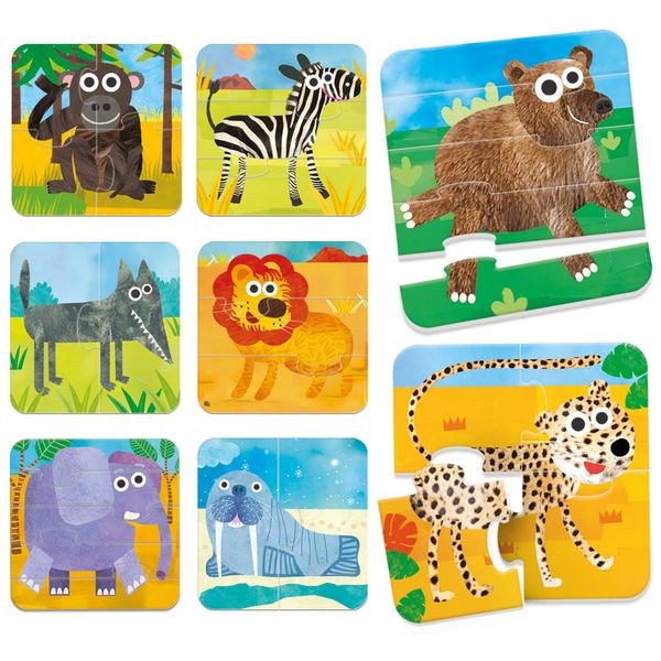 8 progressive puzzles wild – grandi pezzi per i più piccoli -  24m+ - headu - HEADU