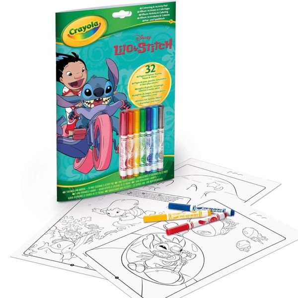 Crayola - album attività & coloring lilo&stitch, 32 pagine da colorare e 7 mini pennarelli lavabili, 04-0865 - CRAYOLA, Disney Stitch