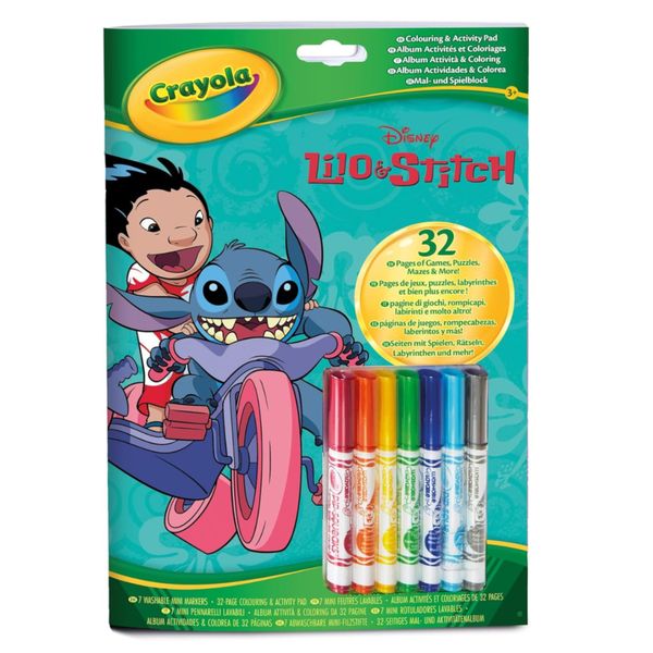 Crayola - album attività & coloring lilo&stitch, 32 pagine da colorare e 7 mini pennarelli lavabili, 04-0865 - CRAYOLA, Disney Stitch