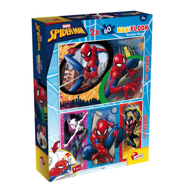 Puzzle df maxi floor 2x60 spider-man – doppio puzzle d’azione con il supereroe marvel - LISCIANI, Spiderman