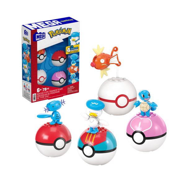 Mega pokémon - squadra di tipo acqua, set da costruire con 79 pezzi, include include 4 pokémon e 4 pokéball - POKEMON