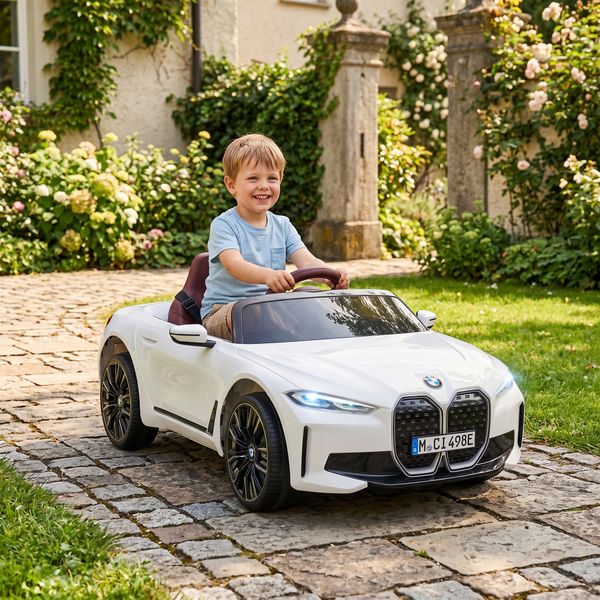 Macchina elettrica per bambini 3-6 anni con licenza bmw con telecomando, clacson e fari, 115x67x45 cm, bianca - 