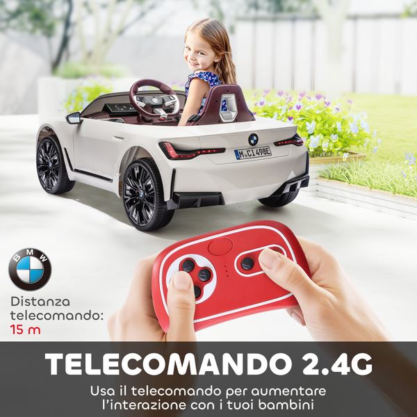 Macchina elettrica per bambini 3-6 anni con licenza bmw con telecomando, clacson e fari, 115x67x45 cm, bianca - 