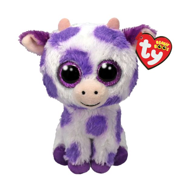 Ty beanie boos - ethel la mucca a macchie viola con occhioni viola glitter, il peluche con gli occhi grandi scintillanti, 15 cm, t37345 - TY