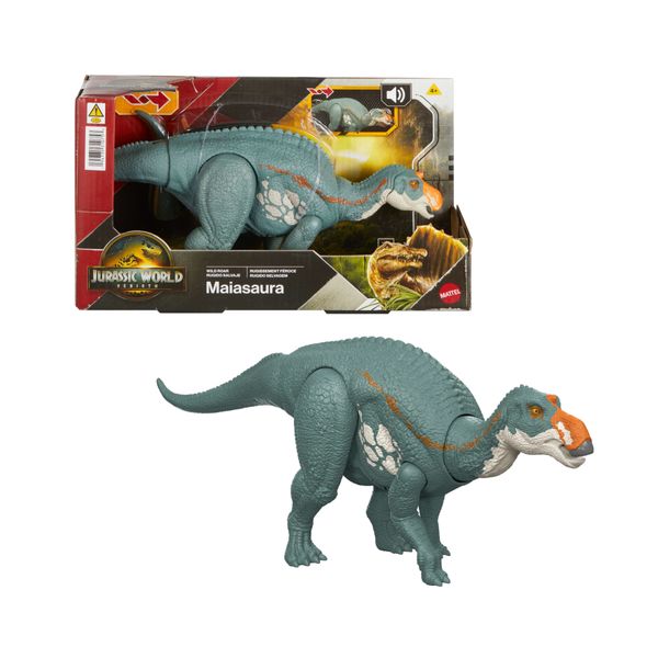 Mattel jurassic world la rinascita - maiasaura ruggito selvaggio, dinosauro snodato con suoni, ruggito e attacco multidirezionale azionato con la coda - Jurassic World
