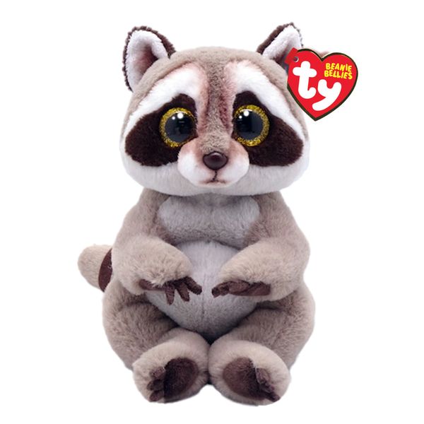 Petey il procione con gli occhioni dorati glitter, i coccolosi animaletti di peluche con il pancino morbido originali ty - 20 cm - t41284 - TY