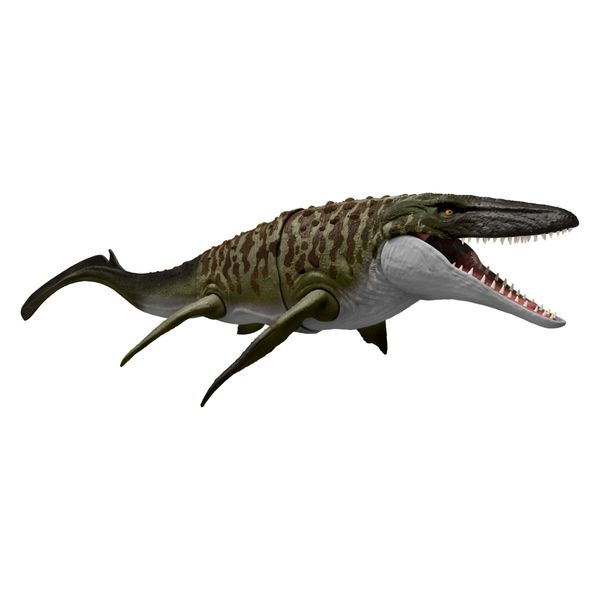 Mattel jurassic world la rinascita - mosasauro morso letale, dinosauro snodato con enormi fauci e mini dilofosauro incluso - Jurassic World