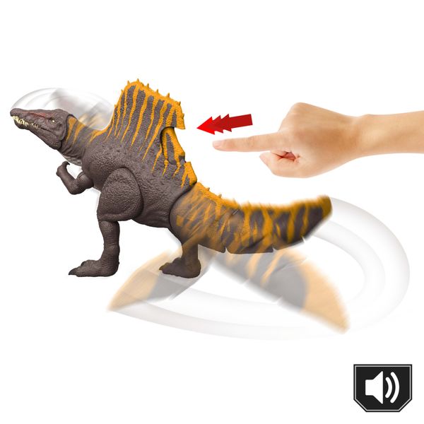 Mattel jurassic world la rinascita - spinosauro coda letale, dinosauro snodato con due mosse d'attacco e ruggito sonoro - Jurassic World