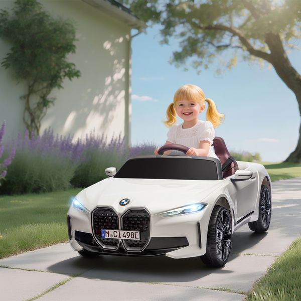 Macchina elettrica per bambini 3-6 anni con licenza bmw con telecomando, clacson e fari, 115x67x45 cm, bianca - 