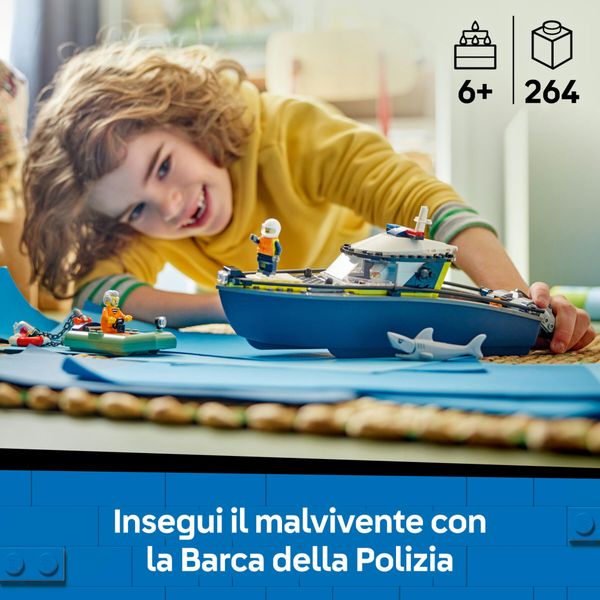 Lego city 60456 inseguimento motoscafo polizia: 2 barche, squalo 6+ - LEGO CITY, LEGO