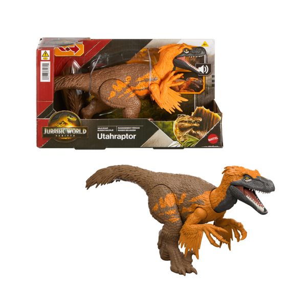 Mattel jurassic world - utahraptor ruggito selvaggio jw -dinosauro snodato con suoni e attacco coda - Jurassic World