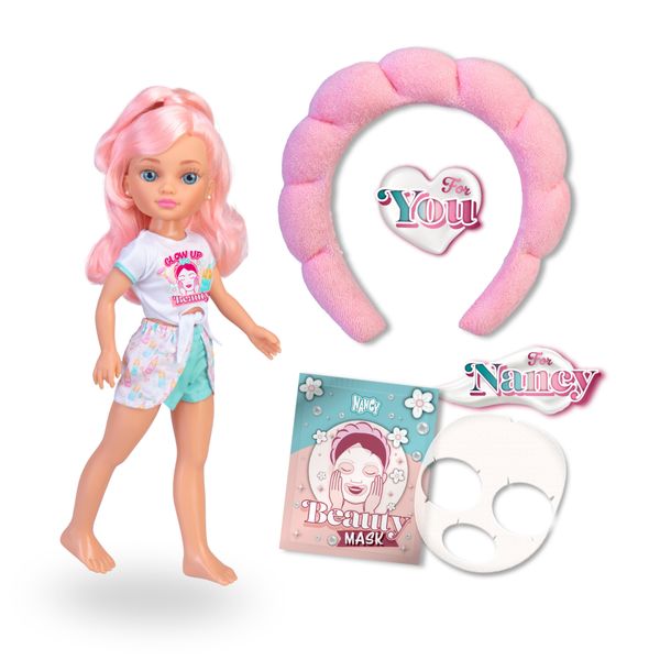 Nancy glow up beauty pack, bambola 42 cm con accessori - NANCY