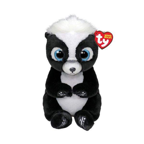 Ty beanie bellies - rukus la puzzola con gli occhioni azzurri glitter, gli animaletti di peluche con il pancino morbido originali ty - 20 cm - t41288 - TY