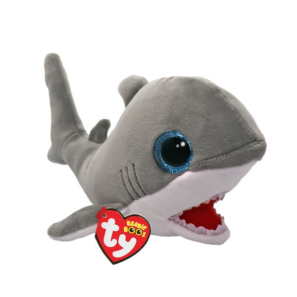 Ty beanie boos - finnegan lo squalo con occhi azzurri grandi e glitter, il peluche con gli occhi grandi scintillanti - 15 cm - t37376 - TY