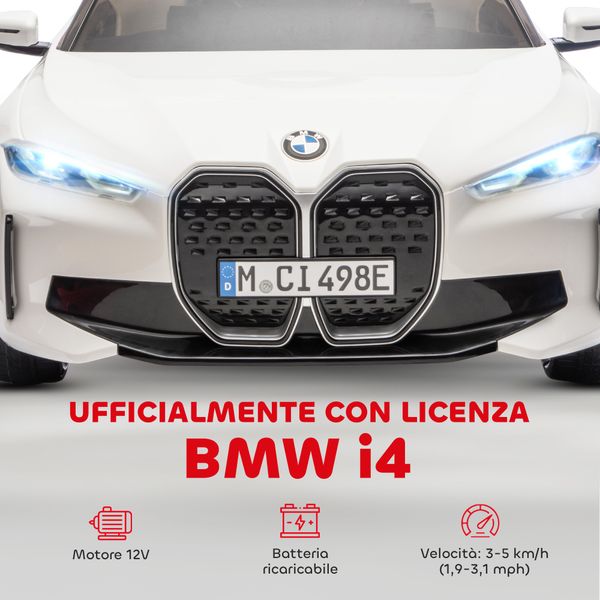 Macchina elettrica per bambini 3-6 anni con licenza bmw con telecomando, clacson e fari, 115x67x45 cm, bianca - 