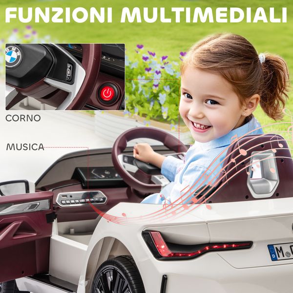 Macchina elettrica per bambini 3-6 anni con licenza bmw con telecomando, clacson e fari, 115x67x45 cm, bianca - 