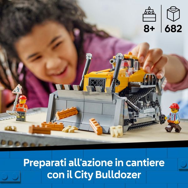 Lego city 60466 bulldozer giallo: veicolo cantiere, 3 minifigure 8+ - LEGO CITY, LEGO