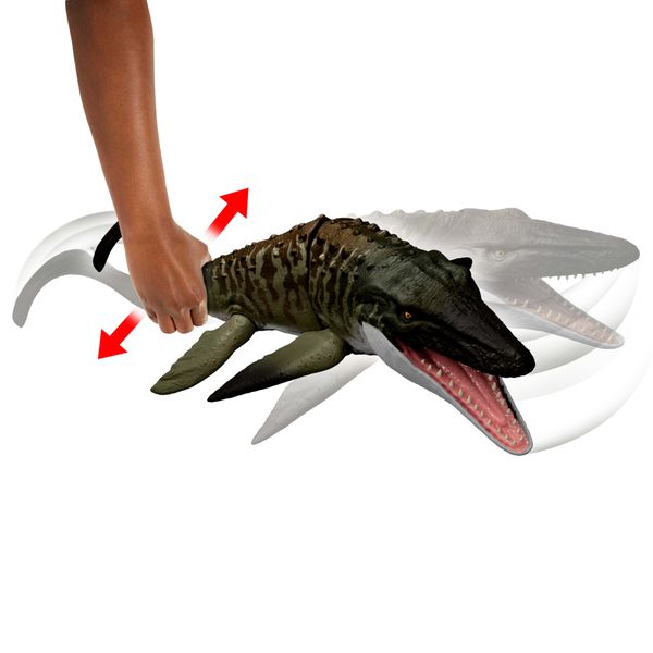Mattel jurassic world la rinascita - mosasauro morso letale, dinosauro snodato con enormi fauci e mini dilofosauro incluso - Jurassic World
