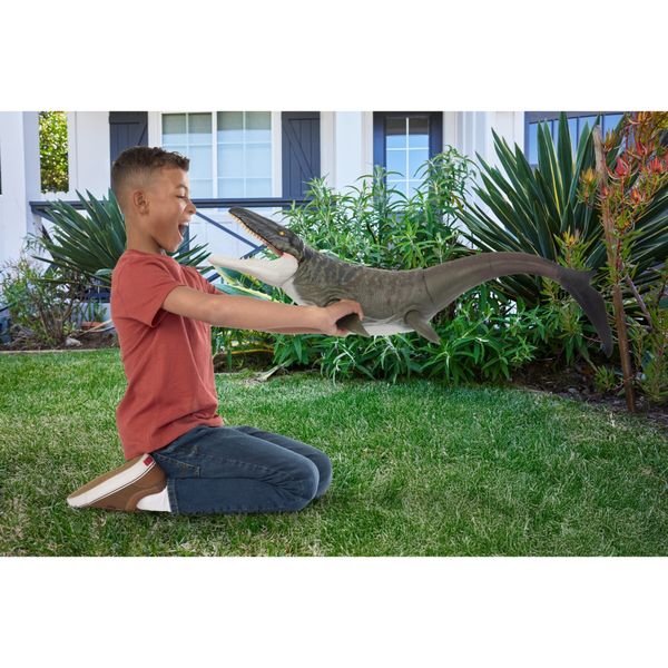 Mattel jurassic world la rinascita - mosasauro super colossale, enorme dinosauro snodato con due mosse d'attacco - Jurassic World