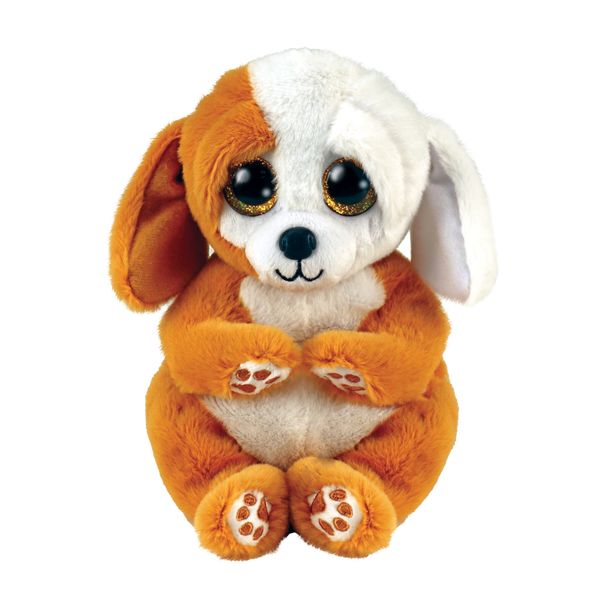 Ty beanie bellies - cane - ruggles -marrone e bianco - cagnolino con occhioni dorati glitter - i peluche morbidi e coccolosi - 20 cm - 40699 - TY