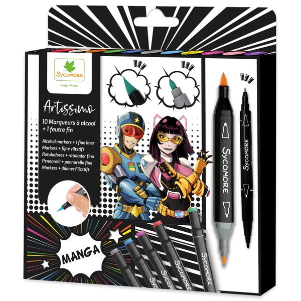 Sycomore - 10 pennarelli ad alcool manga + 1 pennarello fine - 