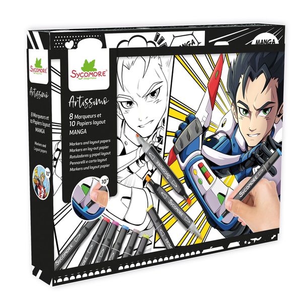 Sycomore - pennarelli e fogli con griglia manga - il tempo degli eroi - 