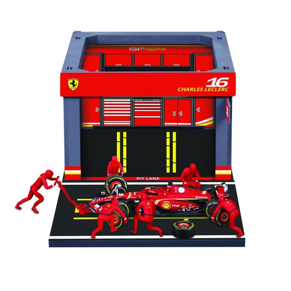 Pit stop ferrari con auto ferrari sf-24 #16 leclerc 1:43 - BBURAGO