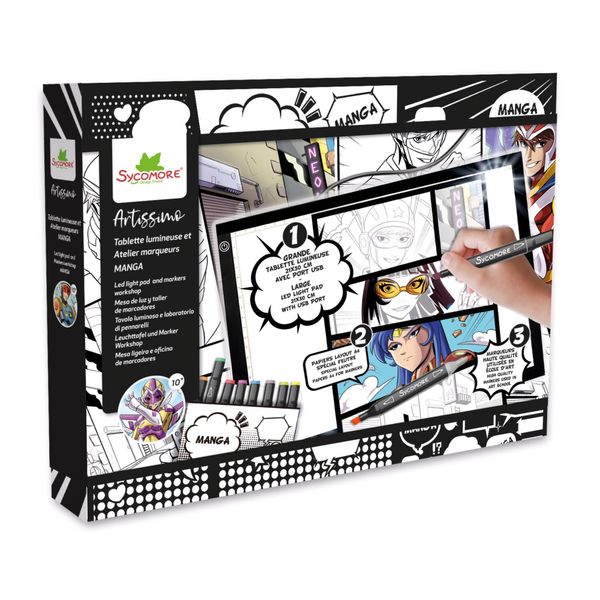 Sycomore - a lezione di manga - tavoletta luminosa a led e pennarelli - 