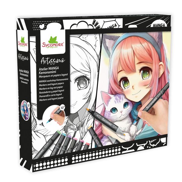 Sycomore - a scuola di manga kemonomimi - pennarelli e fogli con griglia - 