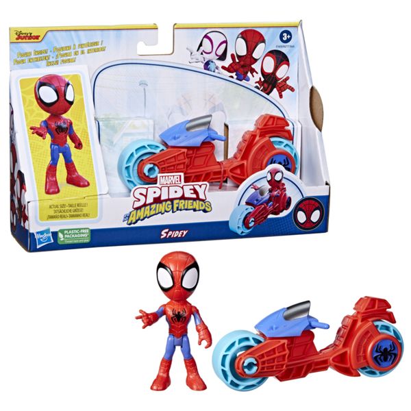 Hasbro marvel spidey e i suoi fantastici amici - action figure con moto giocattolo, giocattoli prescolari per bambini e bambine - SPIDEY