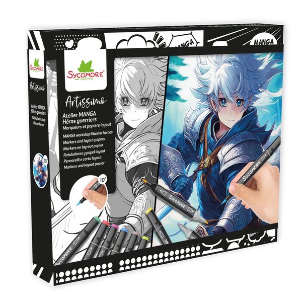 Sycomore - set manga eroi con pennarelli e fogli guida - 