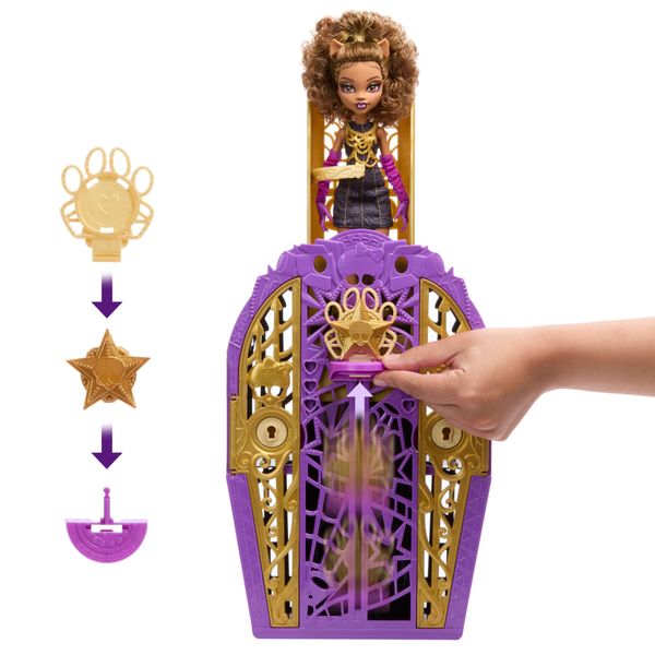 Monster high - clawdeen wolf i misteri di hauntlywood, bambola con abiti, guardaroba e 19 accessori glamour a sorpresa - Monster High