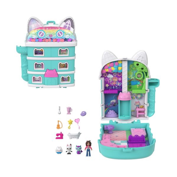 Polly pocket - la casa delle bambole di gabby, cofanetto con mini gabby, 9 accessori e amici gattini - Polly Pocket