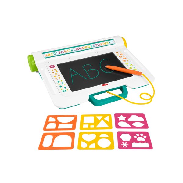 Fisher-price - postazione impara e scarabocchia, tablet per scrivere e disegnare con schermo lcd e 6 stencil incluso - FISHER PRICE