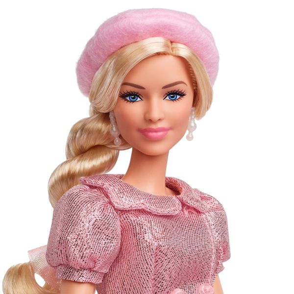 Barbie il film - margot robbie, bambola da collezione con camicetta e gonna tutù rosa, capelli acconciati e gioielli coordinati - Barbie