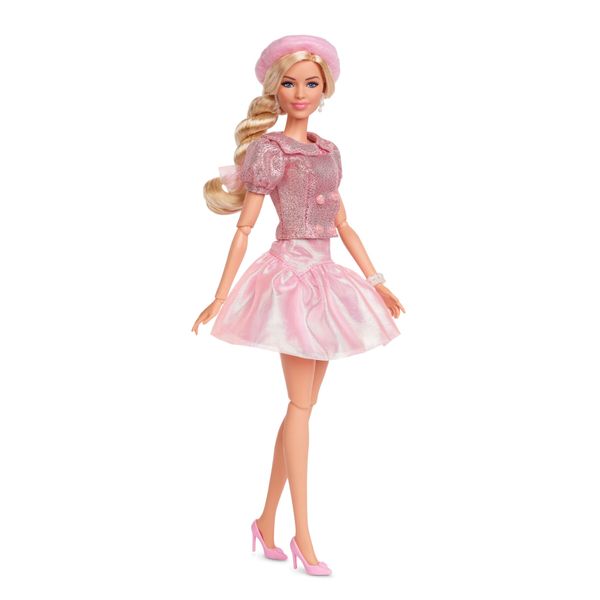 Barbie il film - margot robbie, bambola da collezione con camicetta e gonna tutù rosa, capelli acconciati e gioielli coordinati - Barbie
