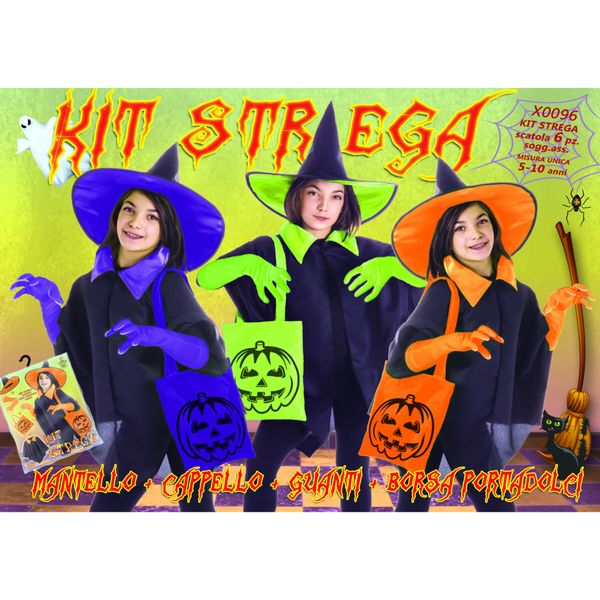 Kit assortito in diversi colori travestimento strega bambina con mantello, cappello e accessori 5-10 anni - CIAO