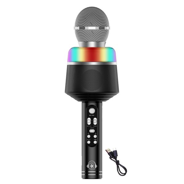 Microfono karaoke wireless con luci led e effetti voce - 