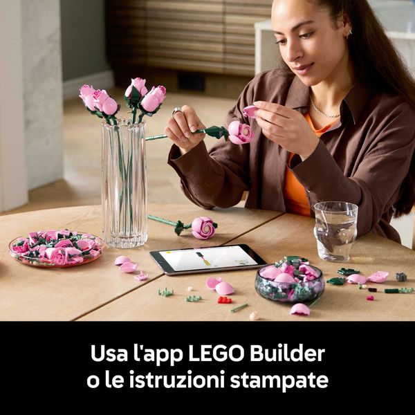 Lego - 10374 - botanicals bouquet di rose rosa da esposizione - LEGO ICONS BOTANICAL, LEGO