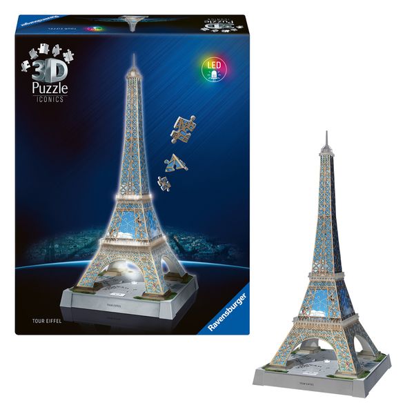 Ravensburger - puzzle 3d iconics: tour eiffel - con luce - RAVENSBURGER 3D PUZZLE