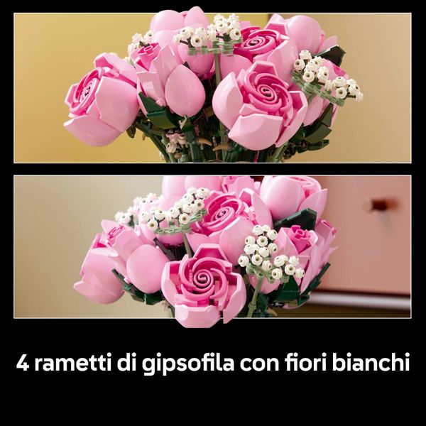 Lego - 10374 - botanicals bouquet di rose rosa da esposizione - LEGO ICONS BOTANICAL, LEGO