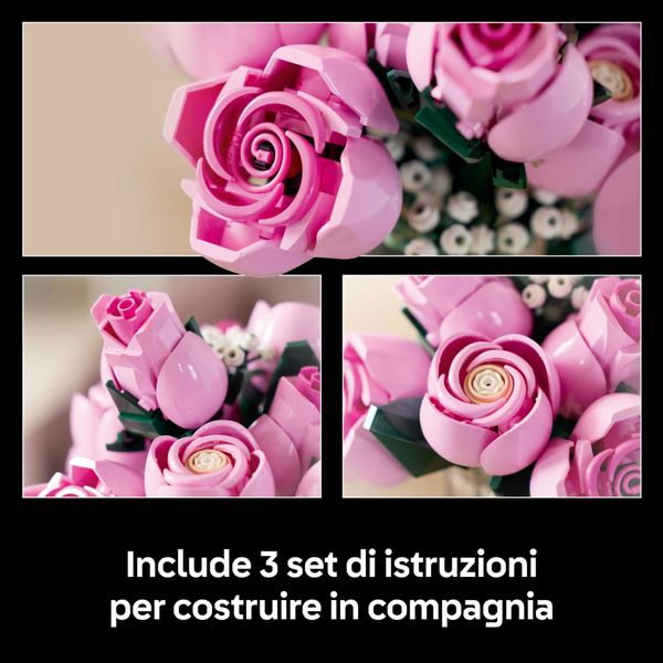 Lego - 10374 - botanicals bouquet di rose rosa da esposizione - LEGO ICONS BOTANICAL, LEGO