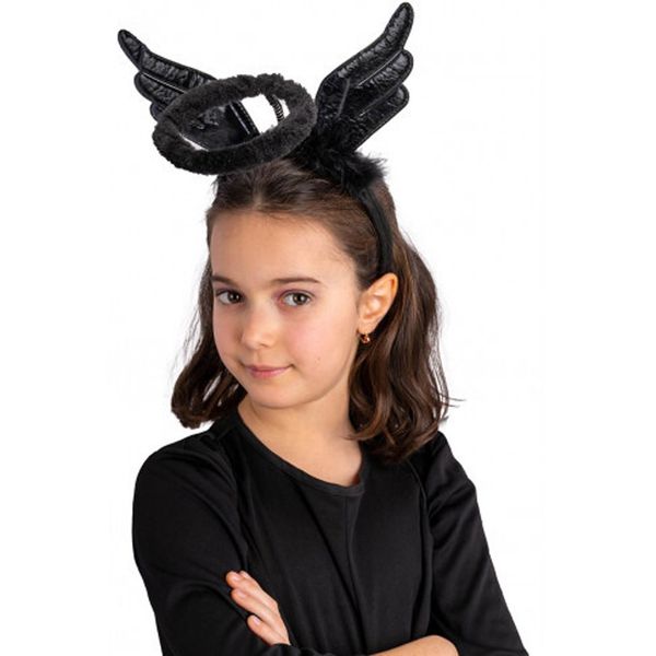 Cerchietto angelo nero halloween con ali e aureola - CARNIVAL TOYS