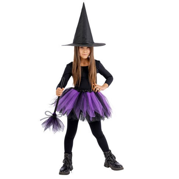Set streghetta bimba halloween con gonna, cappello e scopa - CARNIVAL TOYS