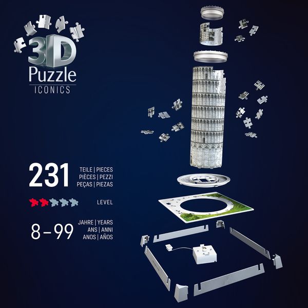 Puzzle 3d iconico: torre di pisa - replica dettagliata in un affascinante modello puzzle 3d - RAVENSBURGER