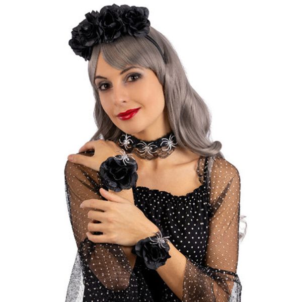 Set halloween nero con cerchietto, collarino e braccialetti - CARNIVAL TOYS