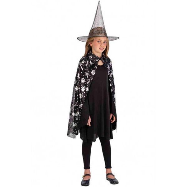 Set strega bimba halloween con mantello e cappello argento - CARNIVAL TOYS